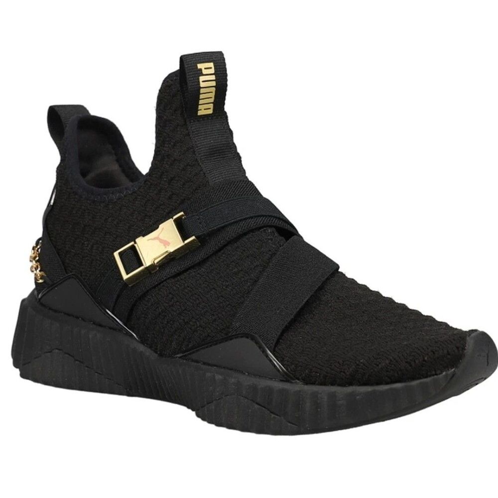 Size 10 - Puma Defy Mid Black Gold W Women's Pullon Athletic Athleisure School